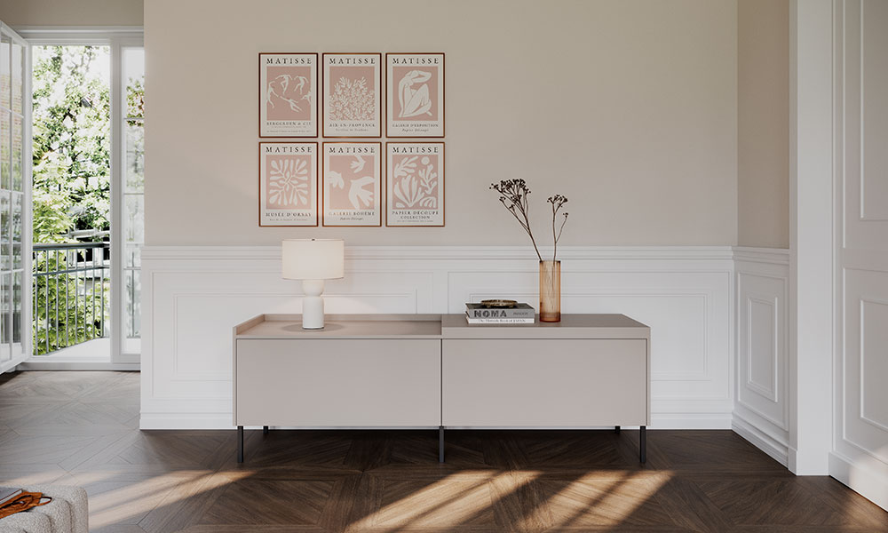 Skandinavisches Lowboard in heller Optik im Wohnzimmer – moderne Wohnideen im minimalistischen Stil.