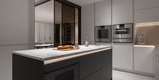 modern keukenblok, moderne keuken keukenverlichting