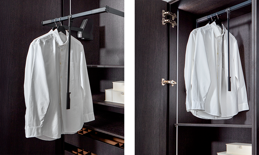 Penderie avec lift pour chemises, pratique et accessible.