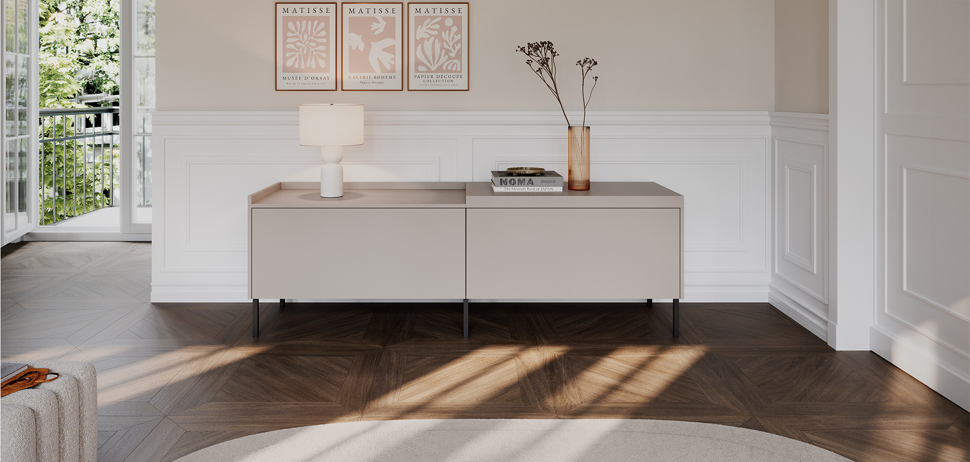 pronorm modern sideboard in neutral living room interior design