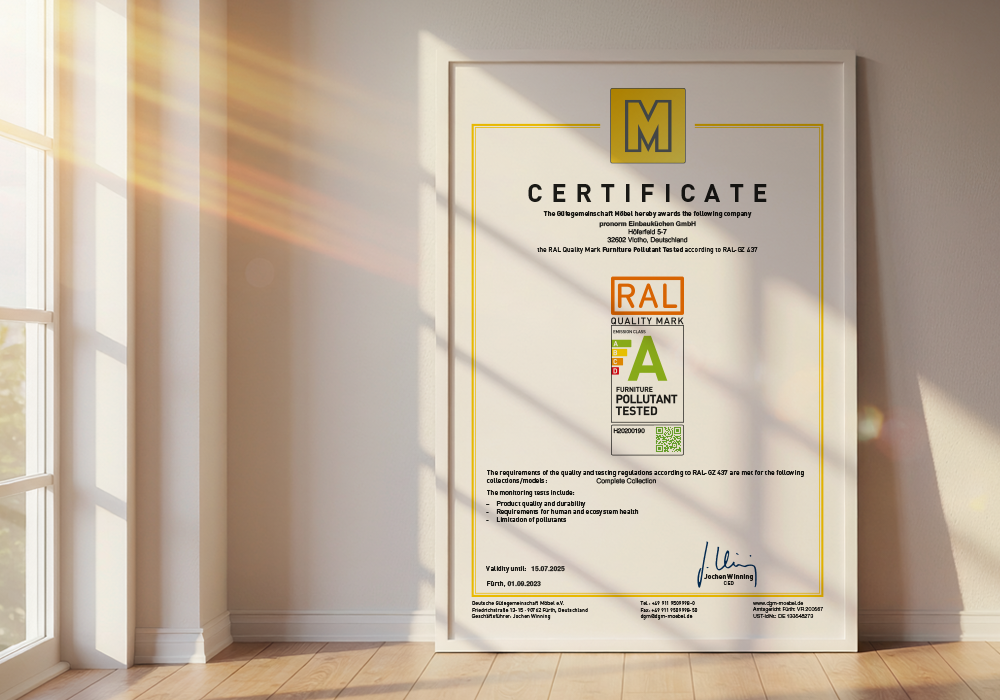 Certificat RAL GZ 437 pour des meubles à faibles émissions de pronorm Einbauküchen GmbH