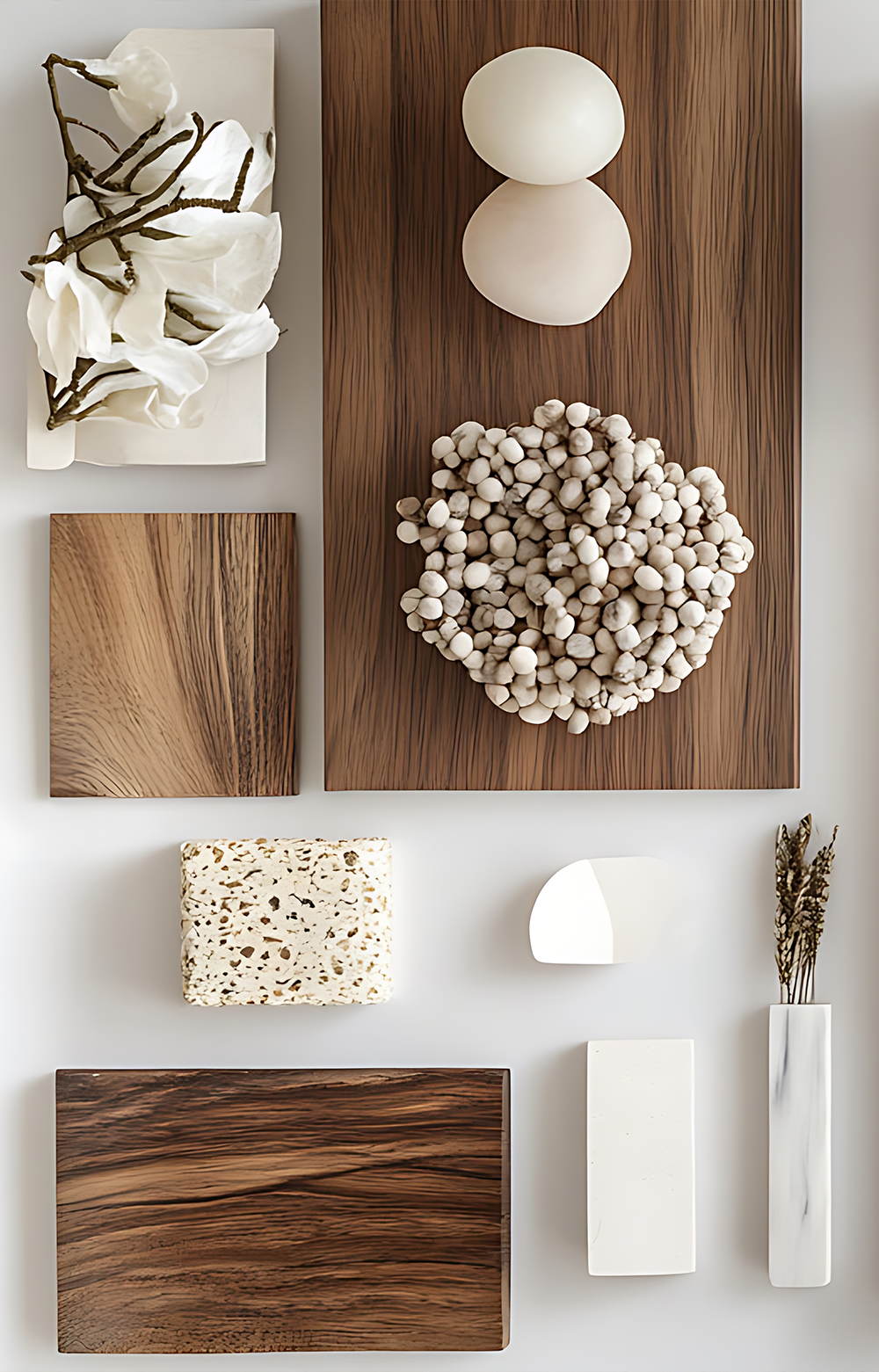 Natuurlijke materialen zoals hout gepresenteerd als moodboard ter inspiratie voor een pronorm keuken.