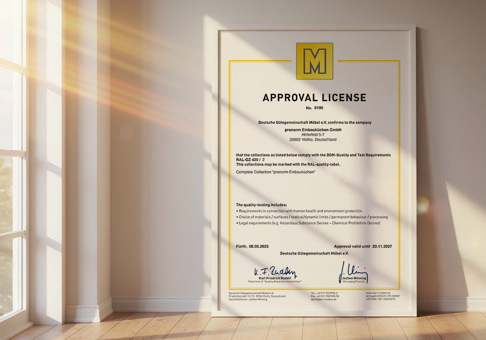 RAL quality mark approval license for furniture from pronorm Einbauküchen GmbH