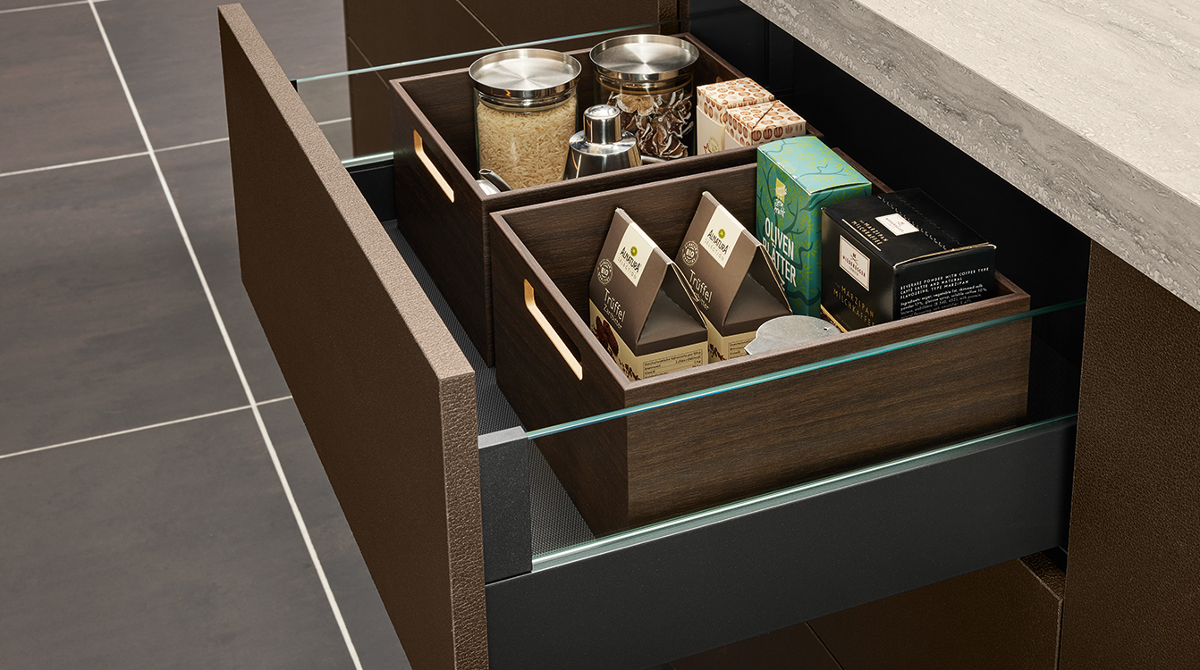 Kitchen organization using boxes for storage and sorting