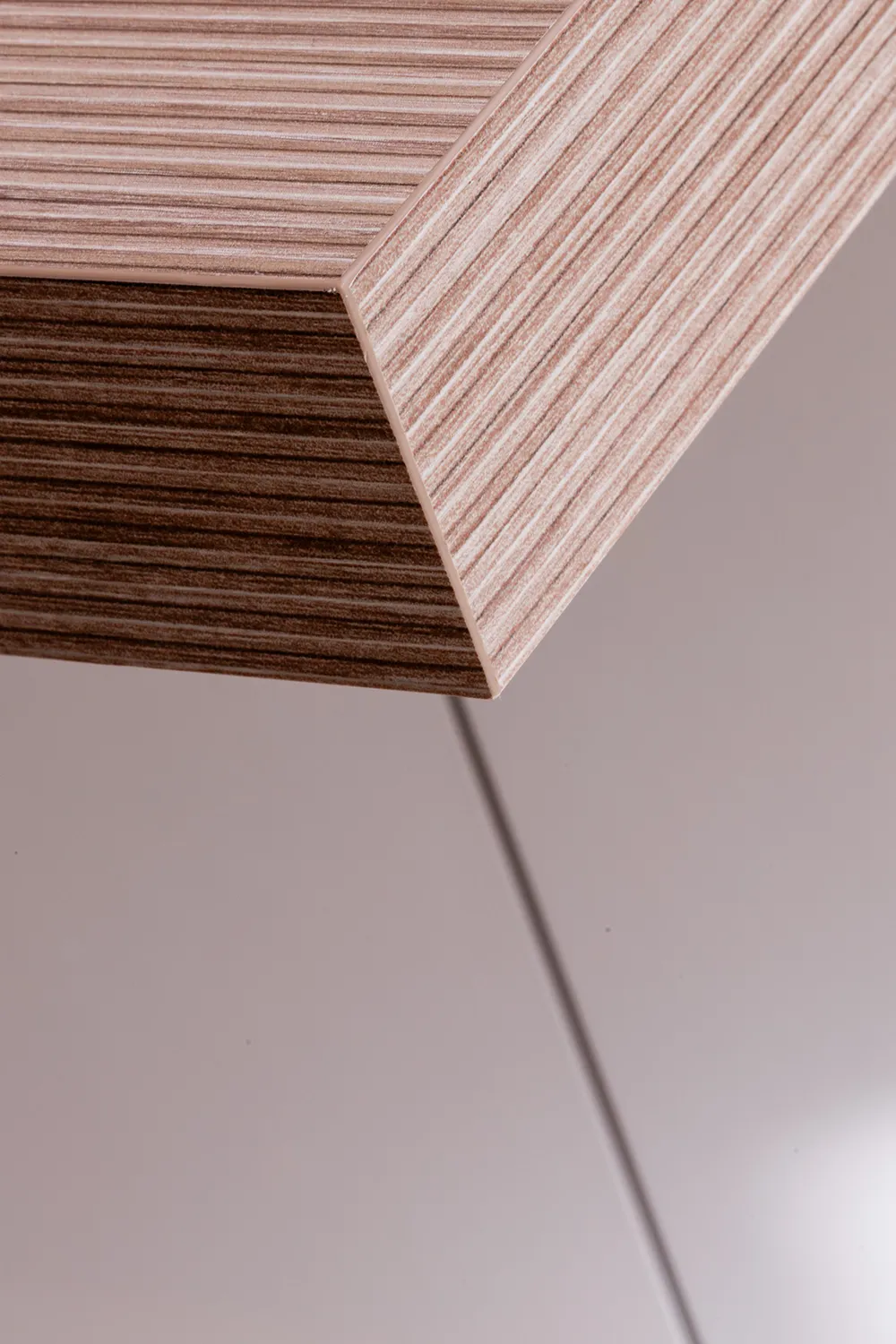 Close-up of a pronorm Scandinavian kitchen with wood-look worktop detail.