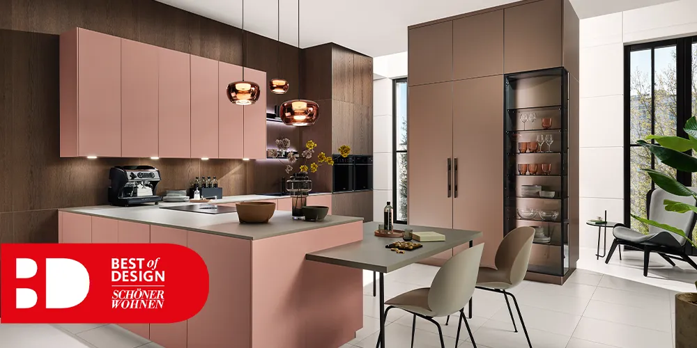 La cuisine rose de pronorm a remporté le prix Schöner Wohnen « Meilleur design ».