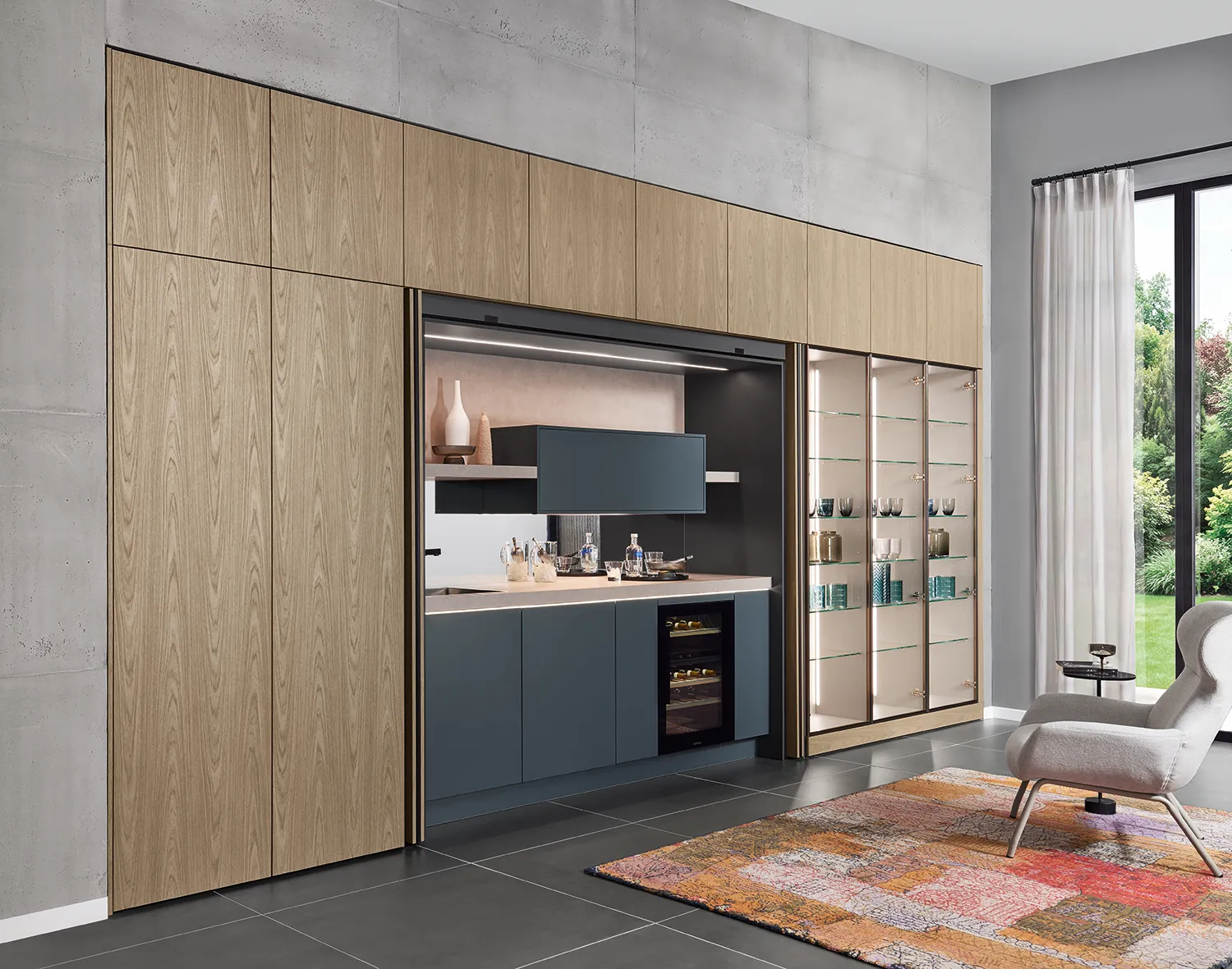 pronorm kitchens with a home bar and pocket doors