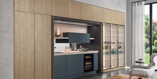 pronorm kitchens with a home bar and pocket doors